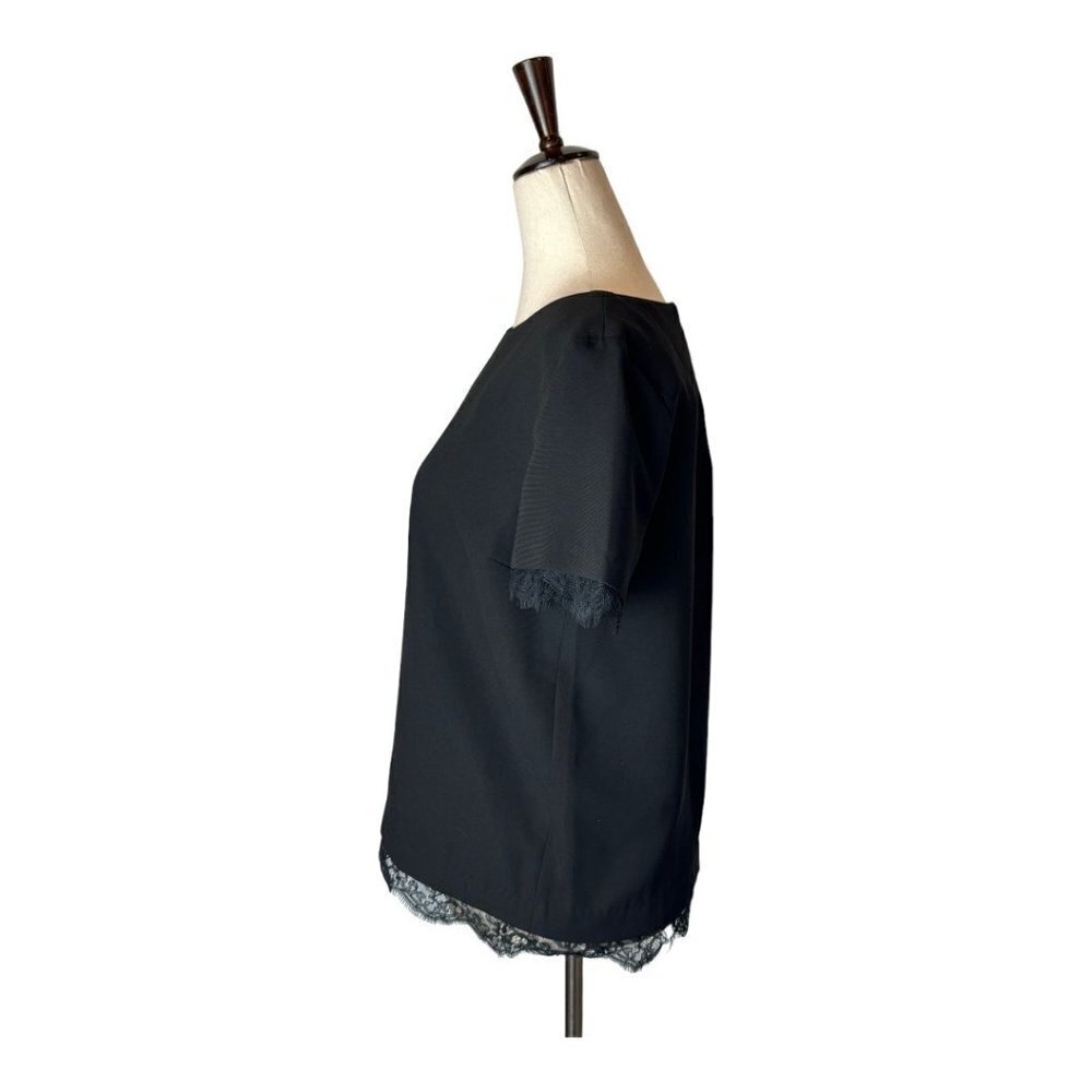 Sandro Black Crew Neck Short Sleeve Lace Trim Exposed Zipper Blouse Size 0‎ - Picture 6 of 12